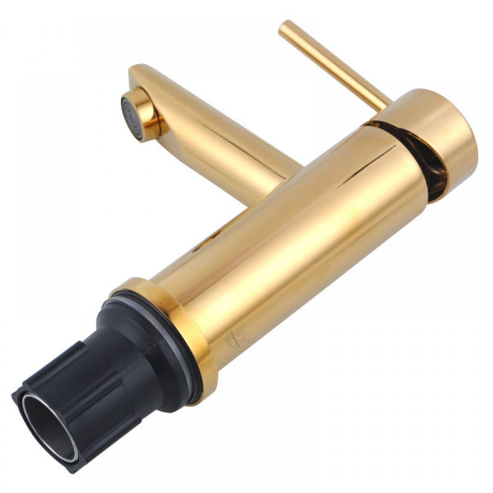 Round Solid Brass Brushed Yellow Gold Basin Mixer Tap Bathroom Vanity Tap - Image 2
