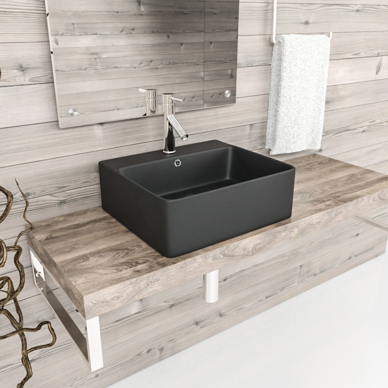 460*420*155mm Bathroom Square Above Counter Matt Black Ceramic Wash Basin - Image 3