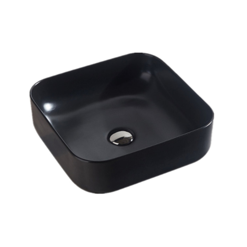385*385*140mm Bathroom Square Above Counter Matt Black Ceramic Wash Basin