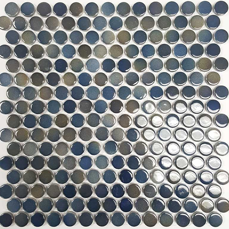 Mixed Blue Penny Round Mosaic Sheet
