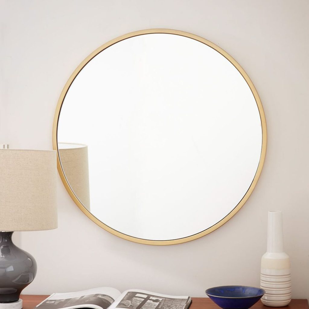 900x900x40mm Golden Stainless Steel Framed Round Wall Mirror with Brackets