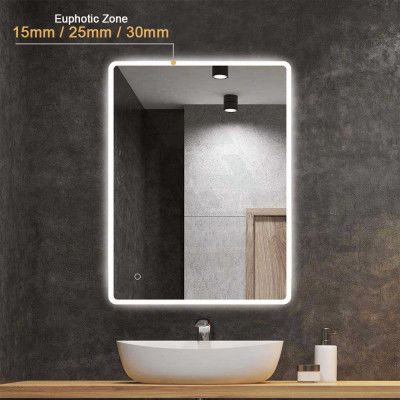 750x600mm Rectangle LED Mirror with Demister Touch Switch 3 Colours Lighting on Rim Frameless PC Lampshade