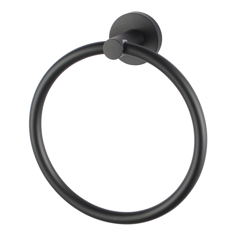 Euro Pin Lever Round Black Hand Towel Ring Wall Mounted