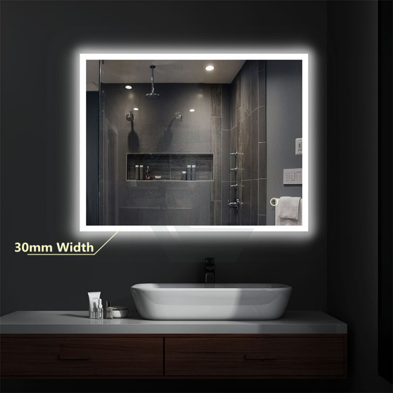 900x750mm Rectangle LED Mirror with Demister Right-angle Touch Switch 3 Colours Lighting on Rim Frameless