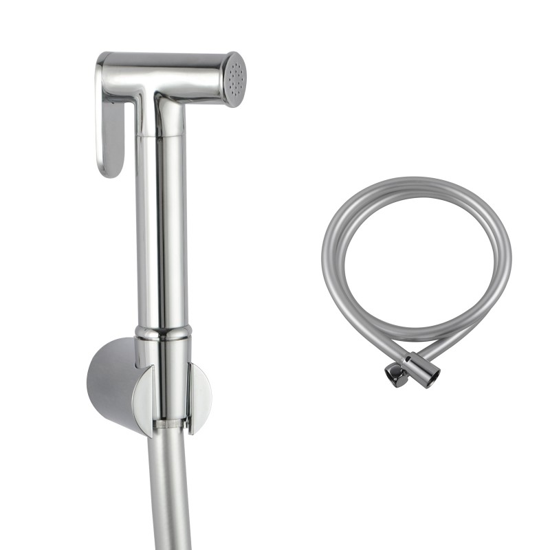 Round Chrome Brass Toilet Bidet Spray Kit with 1.2m PVC Water Hose
