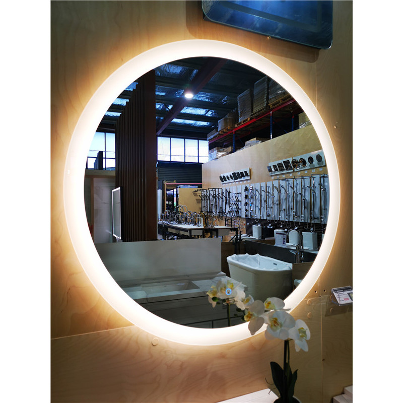 900mm Round LED Wall Mirror with Demister Touch Switch 3 Colours Lighting on 40mm Rim