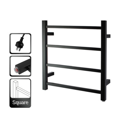 520Hx500Wx120D mm Square Matt Black Electric Heated Towel Rack 4 Bars
