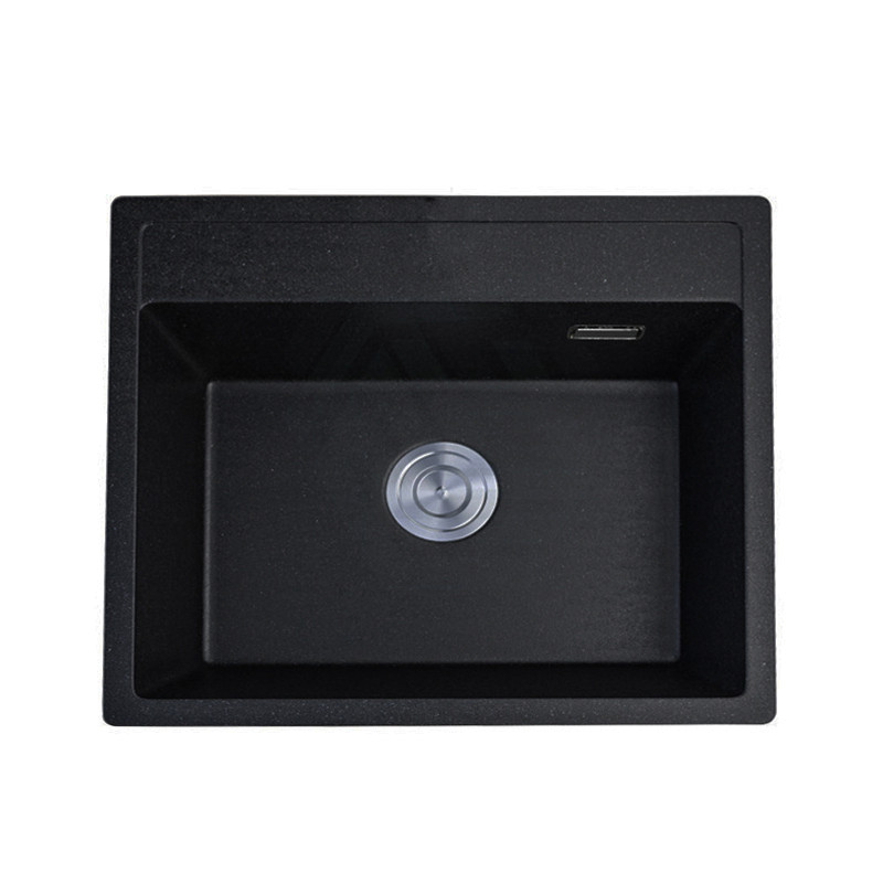 MACHO 550x490x200mm Black Single Bowl Granite Quartz Stone Kitchen Sink with Overflow Top/Flush/Under Mount