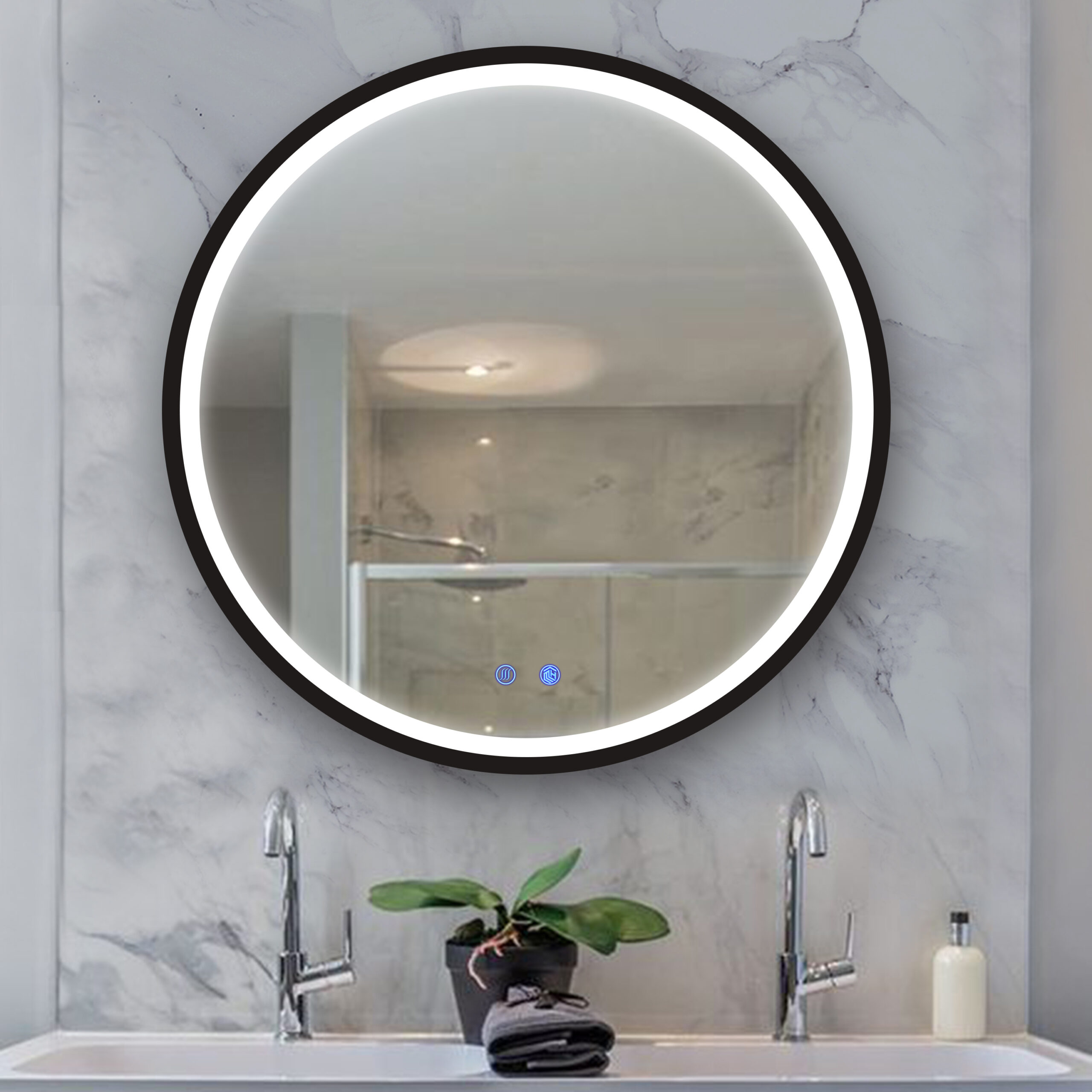 700x700x40mm Round Bathroom LED Mirror with Demister Touch Sensor Switch Wall Mounted