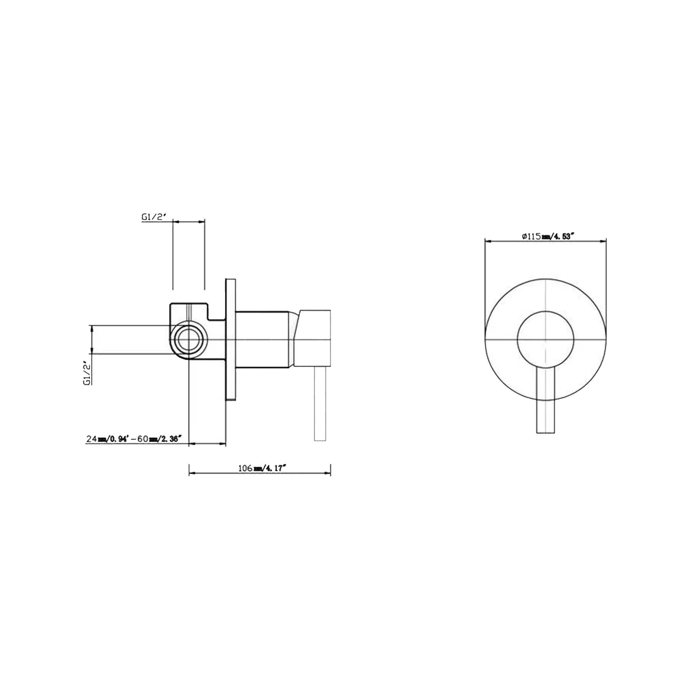Round Gunmetal Grey Shower/Bath Wall Mixer Solid Brass - Image 2