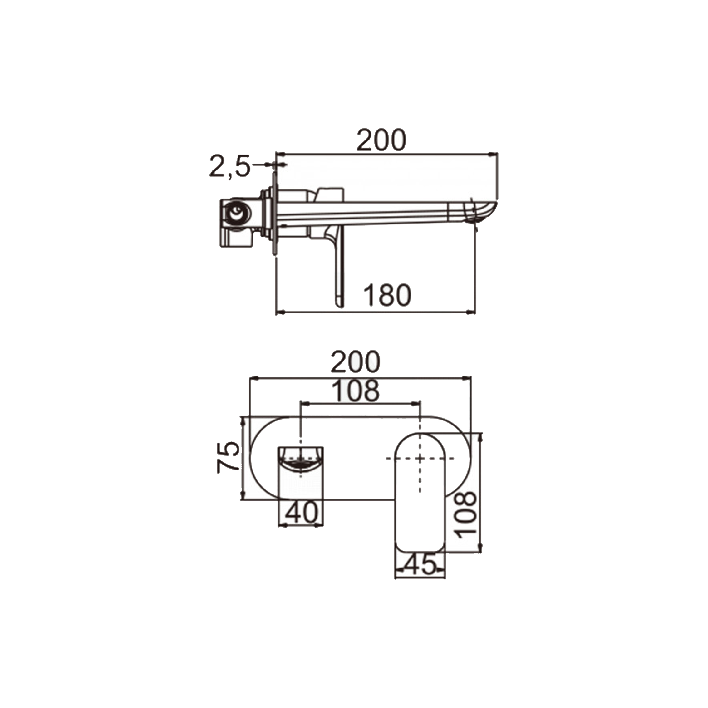 Chrome Bathtub/Basin Wall Mixer With Spout Wall Mounted - Image 2