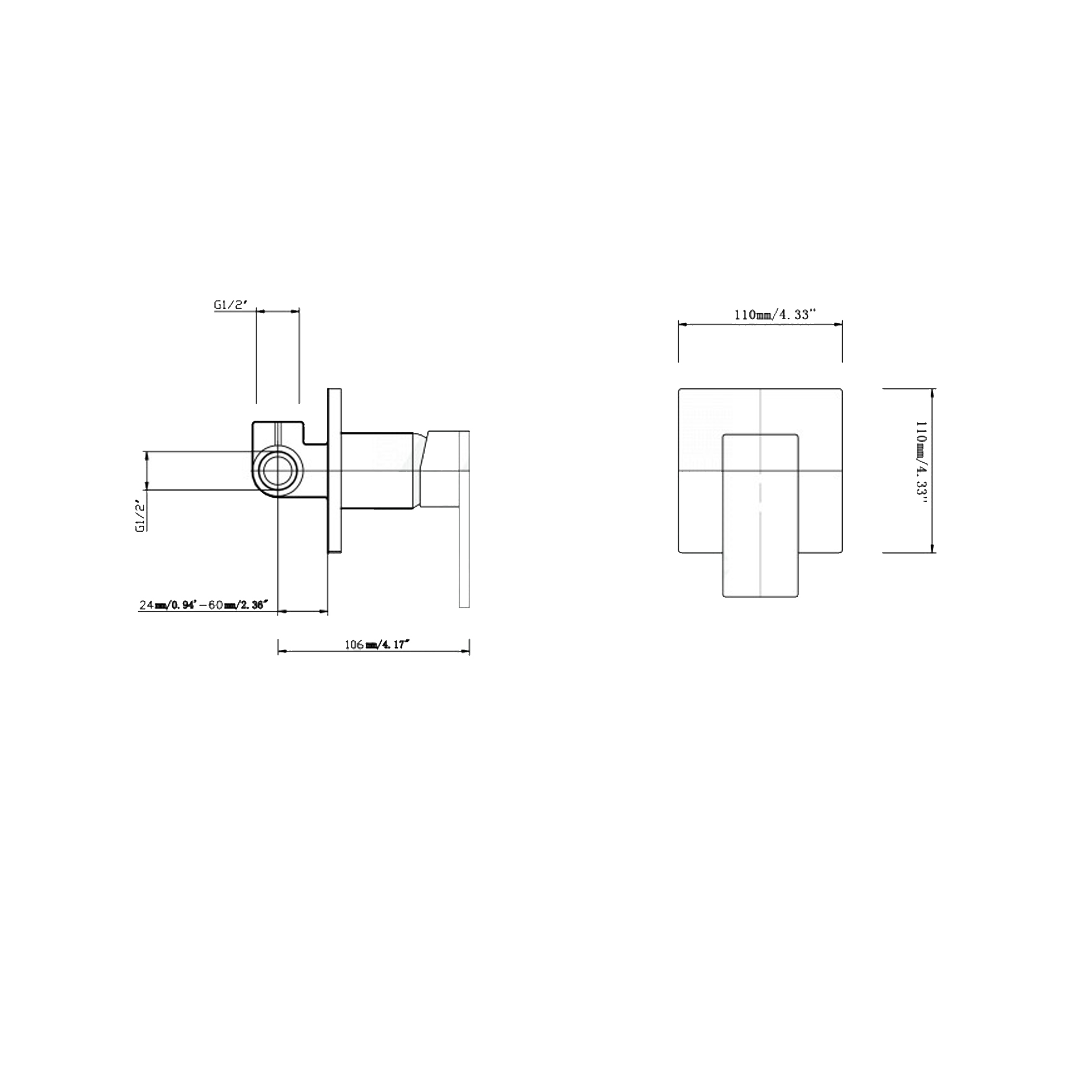 Ottimo/Omar Matte Black & Rose Gold Square Shower Bath Mixer Tap - Image 3