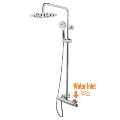8 inch Round Chrome Twin Shower Set With Sliding Rail Diverter Mixer Tap Bottom Water Inlet