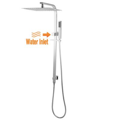 12 inch Square Chrome Twin Shower Set Top Water Inlet