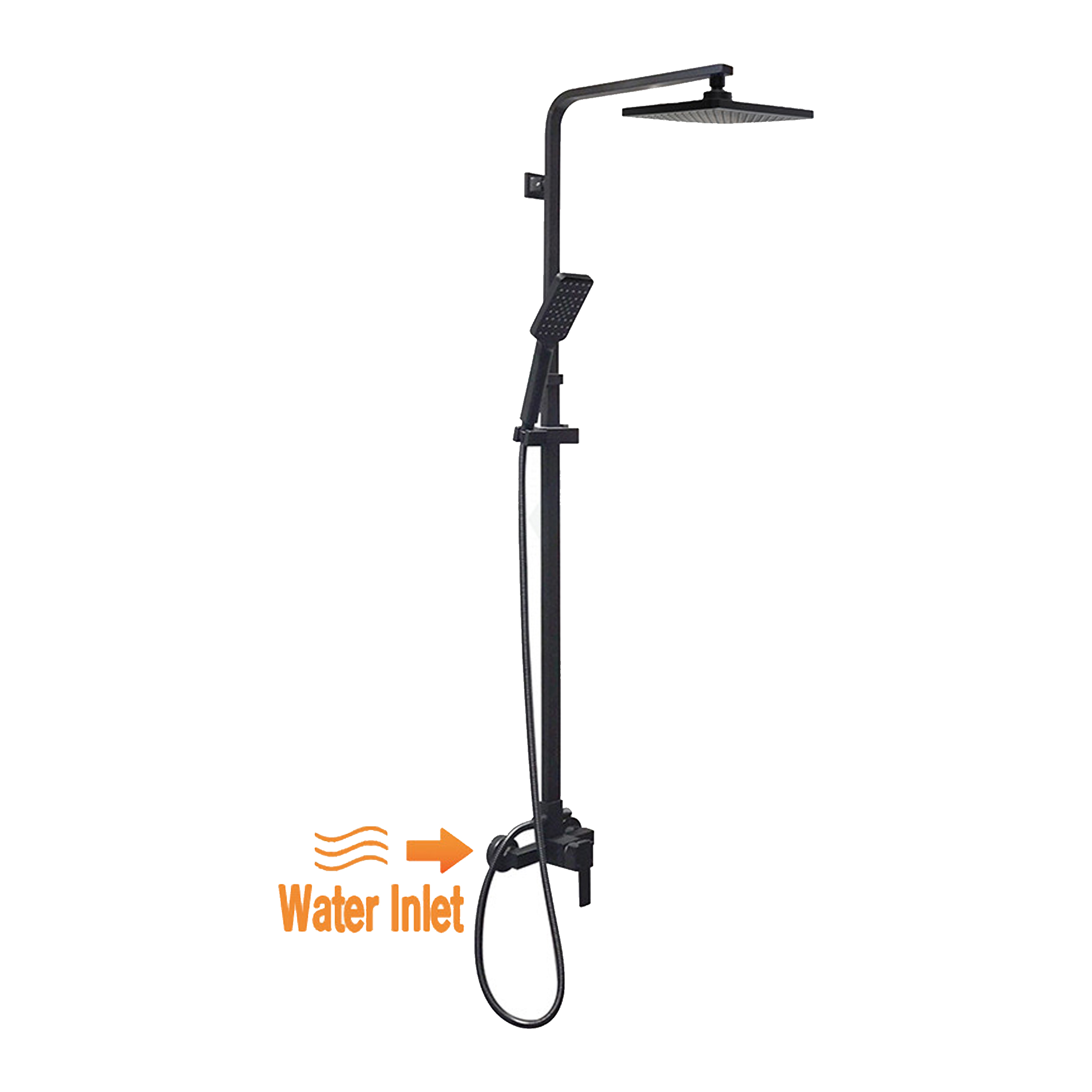 8 inch Square Black Twin Shower Set Bottom Water Inlet 3 Functions Handheld