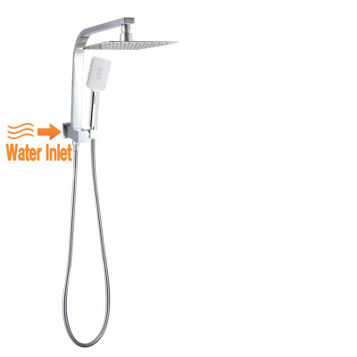 8 inch 200mm Square Chrome Twin Shower Set Top Water Inlet with 3 Functions Handheld