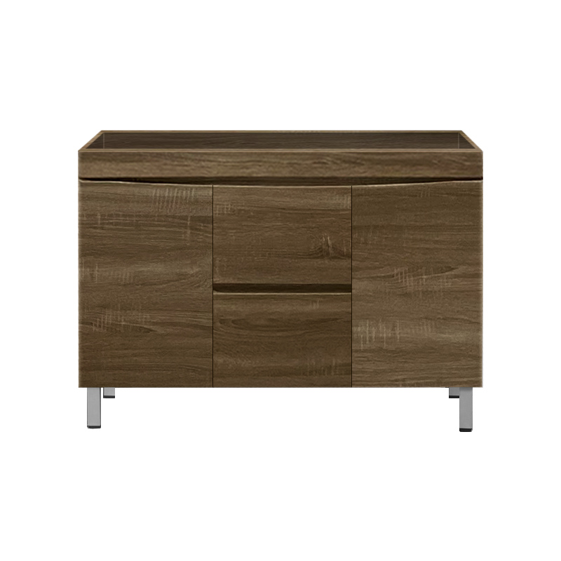 1200mm Freestanding MDF Curve Edge Vanity Dark Oak Finish Double Bowls Cabinet & Ceramic Top for Bathroom - Image 2