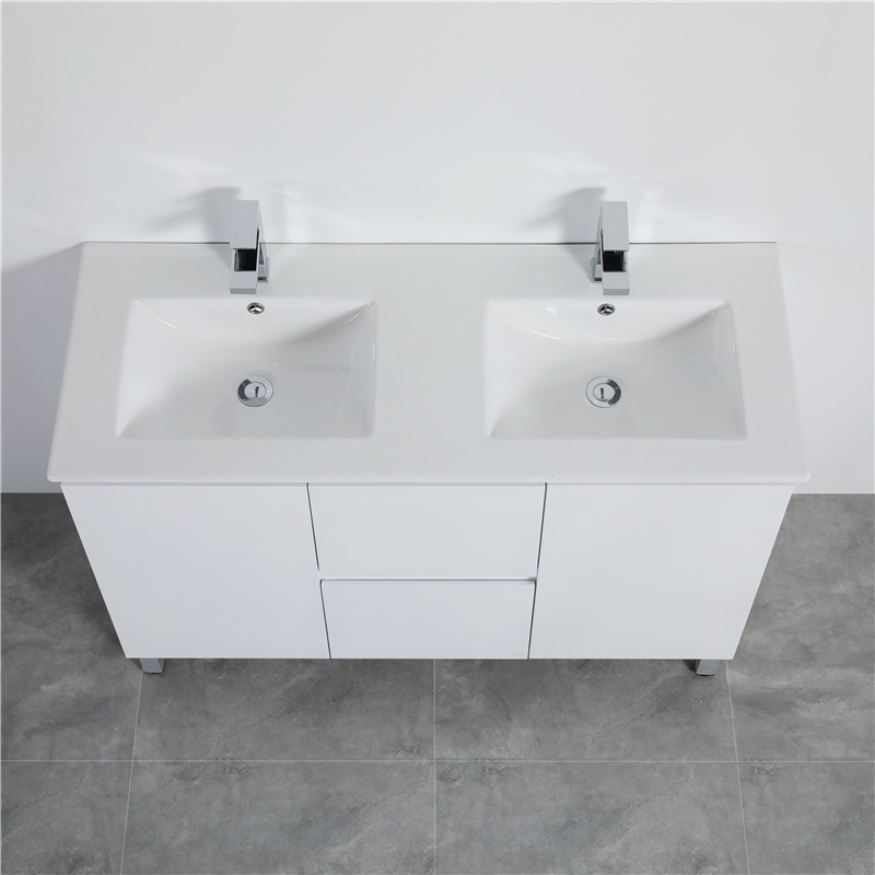 MACHO 1200mm Freestanding PVC Vanity with Gloss White Finish Double Bowls Cabinet & Ceramic Top for Bathroom - Image 4