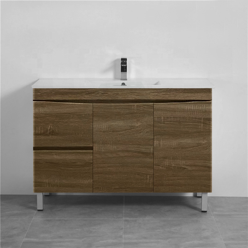 1200mm Freestanding MDF Curve Edge Vanity Dark Oak Finish Left / Right Drawers for Bathroom