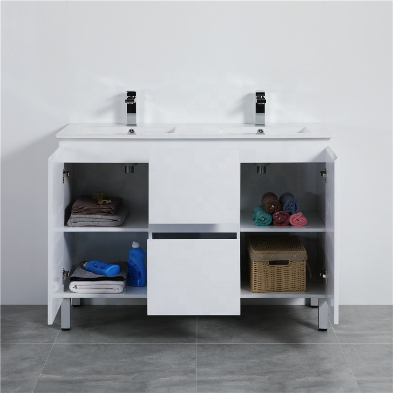 MACHO 1200mm Freestanding PVC Vanity with Gloss White Finish Double Bowls Cabinet & Ceramic Top for Bathroom - Image 5