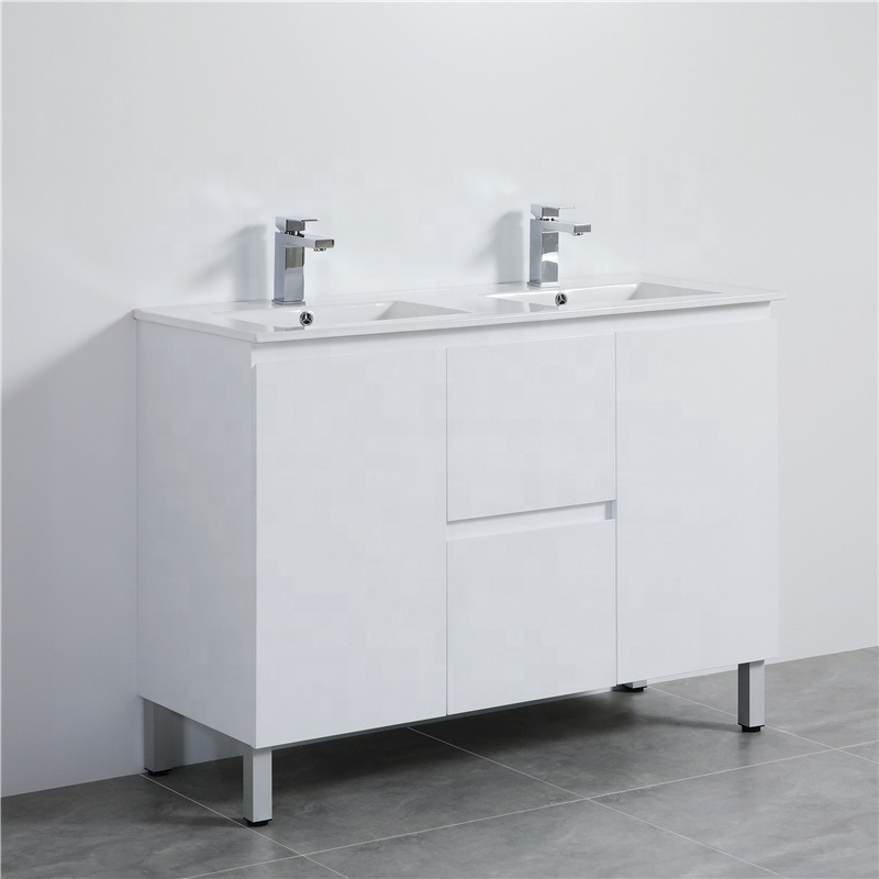 MACHO 1200mm Freestanding PVC Vanity with Gloss White Finish Double Bowls Cabinet & Ceramic Top for Bathroom - Image 2