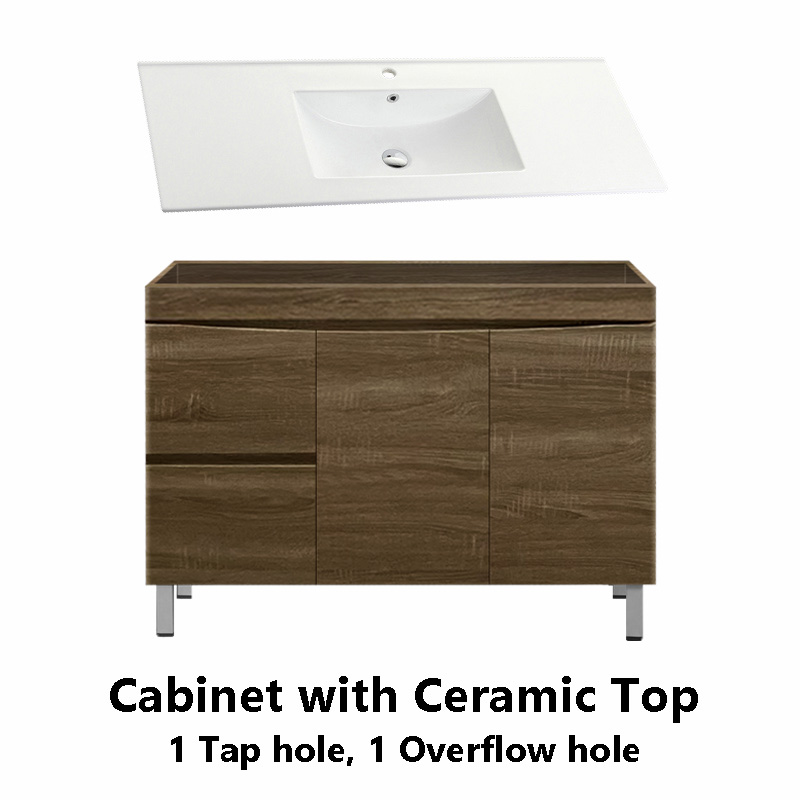 1200mm Freestanding MDF Curve Edge Vanity Dark Oak Finish Left / Right Drawers for Bathroom - Image 3