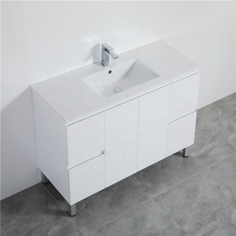 1200mm Freestanding PVC Vanity with Gloss White Finish Single Bowl Cabinet & Ceramic Top for Bathroom