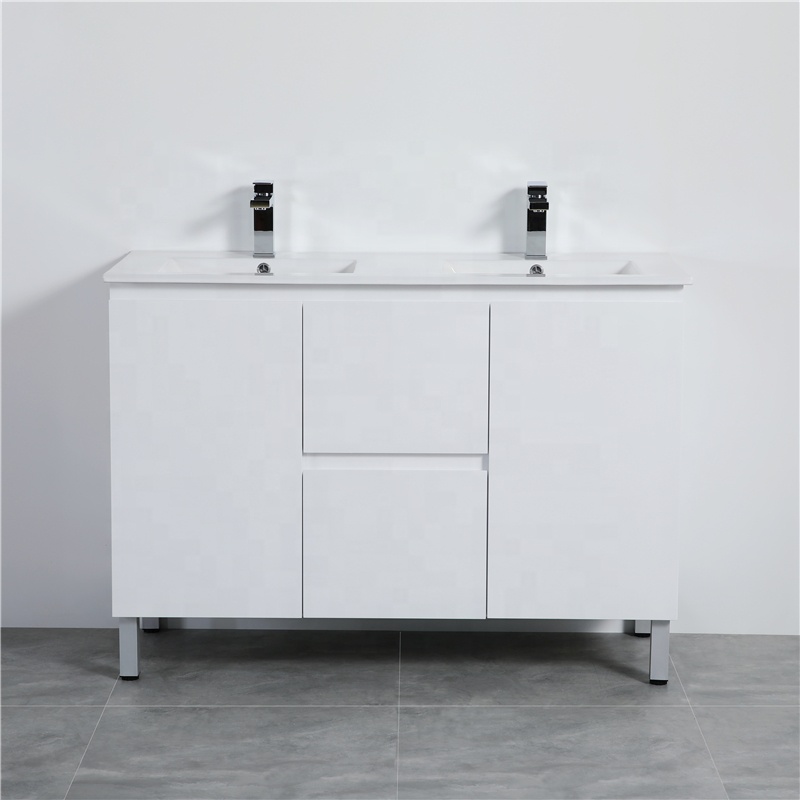 MACHO 1200mm Freestanding PVC Vanity with Gloss White Finish Double Bowls Cabinet & Ceramic Top for Bathroom