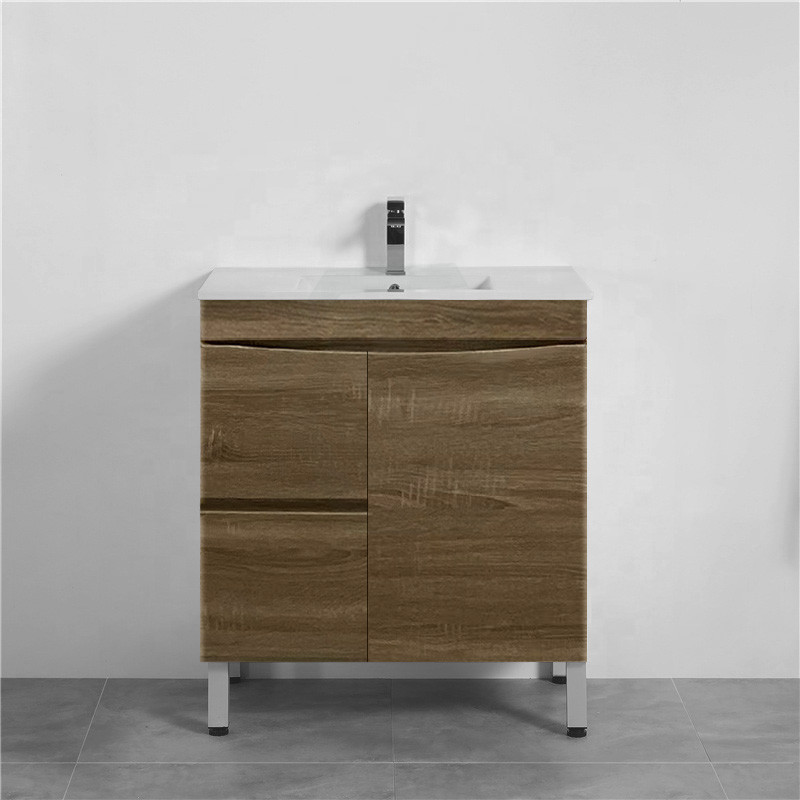 750mm Freestanding MDF Vanity Curve Edge Dark Oak Finish Left / Right Drawers for Bathroom