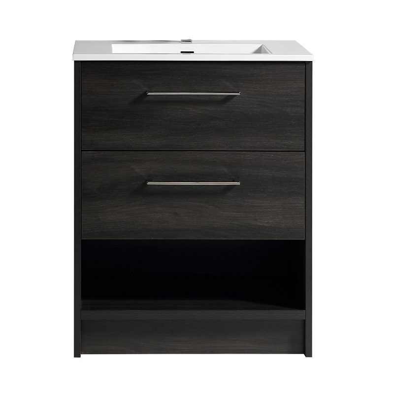 Fremont Floor Standing Vanity Black woodgrain with Artificial Marble Sigma Top 600mm