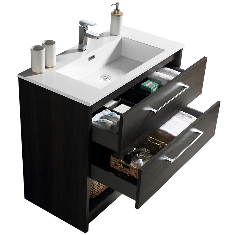 Fremont Floor Standing Vanity Black Woodgrain with Artificial Marble Sigma Top 900mm - Image 3