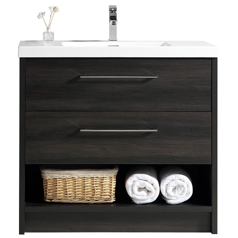 Fremont Floor Standing Vanity Black Woodgrain with Stone Resin Omega Top 900mm