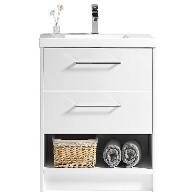 Fremont Floor Standing Vanity White Lacquer with Stone Resin Omega Top 600mm
