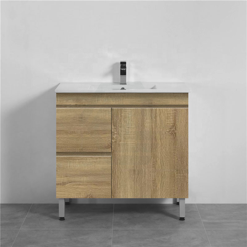 900mm Freestanding MDF Vanity Light Oak Finish Left / Right Drawers for Bathroom