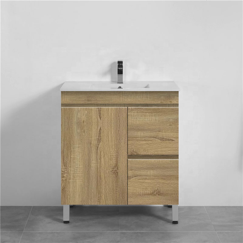 750mm Freestanding MDF Vanity Light Oak Finish Left / Right Drawers for Bathroom