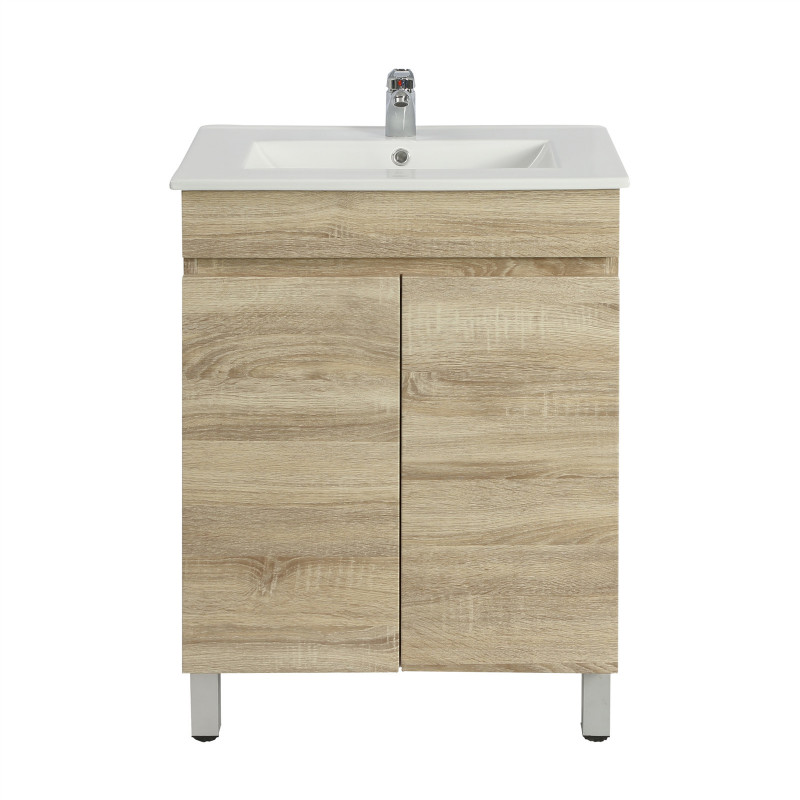 600x360x830mm NARROW Berge Bathroom Vanity Freestanding White Oak Wood Grain PVC Filmed Cabinet ONLY