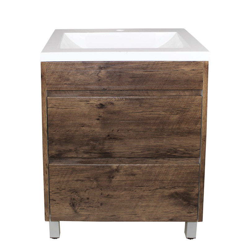 600x460x850mm Bathroom Floor Vanity Freestanding Dark Oak Wood Grain PVC Filmed Cabinet & Ceramic Top Only