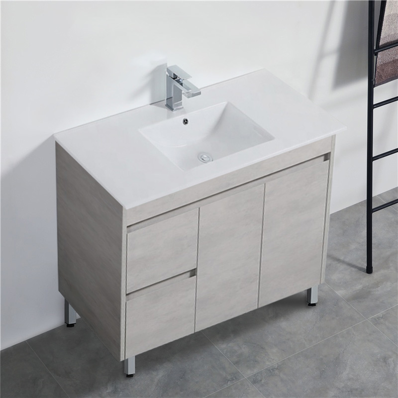 900mm Freestanding Plywood Vanity in Concrete Grey Finish Left / Right Drawers for Bathroom