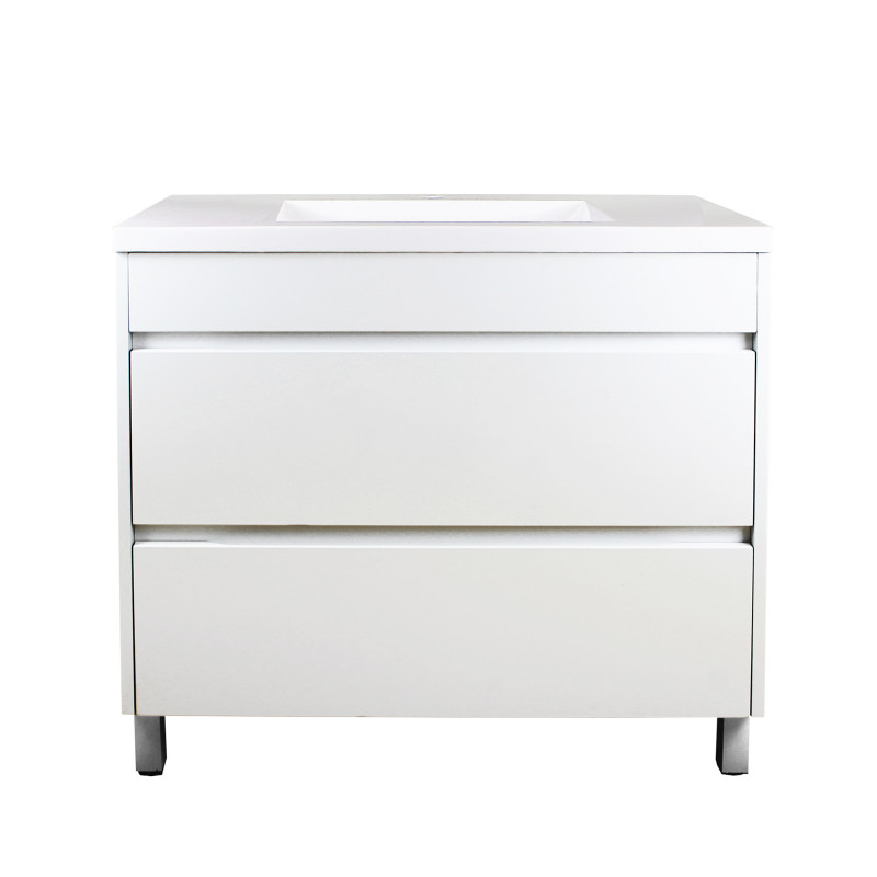 900x460x850mm Bathroom Floor Vanity Freestanding Matt White PVC Filmed Cabinet & Ceramic Top