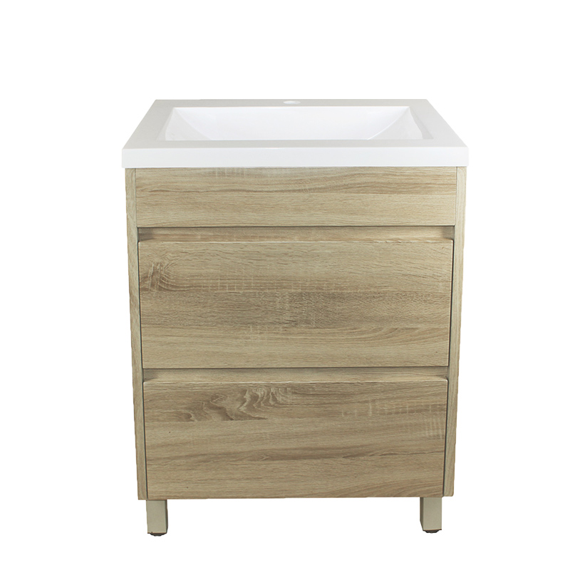 600x460x850mm Bathroom Floor Vanity Freestanding White Oak Wood Grain PVC Filmed Cabinet & Ceramic Top Only