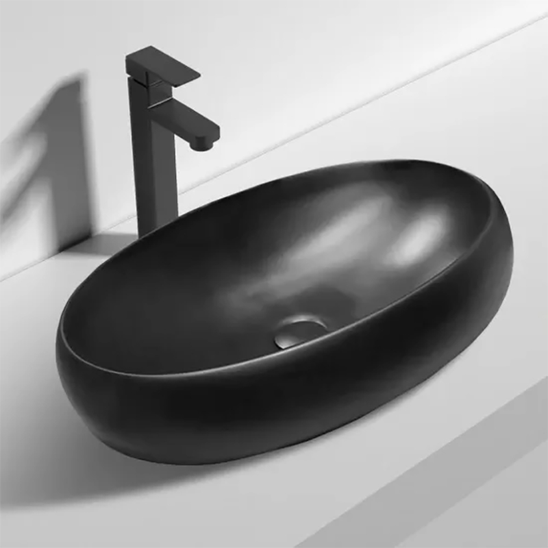 600*400*155mm Bathroom Oval Above Counter Matt Black Ceramic Wash Basin