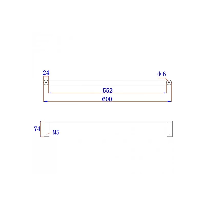 600mm Brushed Nickel Single Towel Rail Stainless Steel 304 Wall Mounted - Image 2